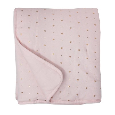 Living Textiles Baby Quilted Comforter - Metallic Hearts + Solid Pink
