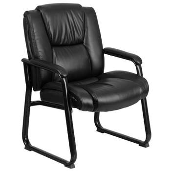 Emma and Oliver 500 lb. Big & Tall Black LeatherSoft Tufted Side Chair with Sled Base