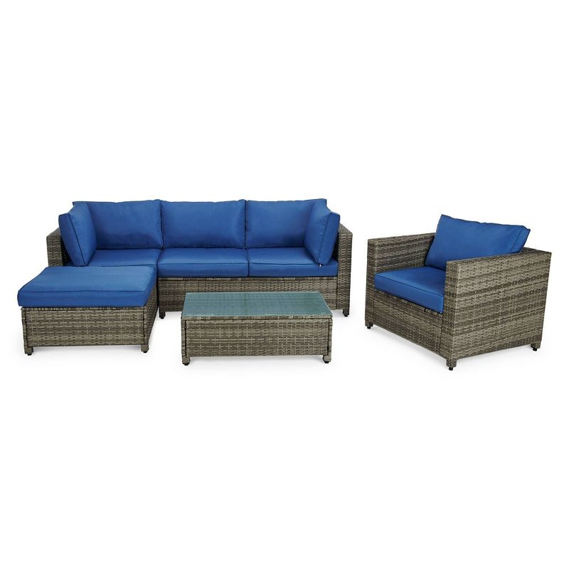 4pc Wicker Patio Sectional Seating Set - Blue - EDYO LIVING, 1 of 11
