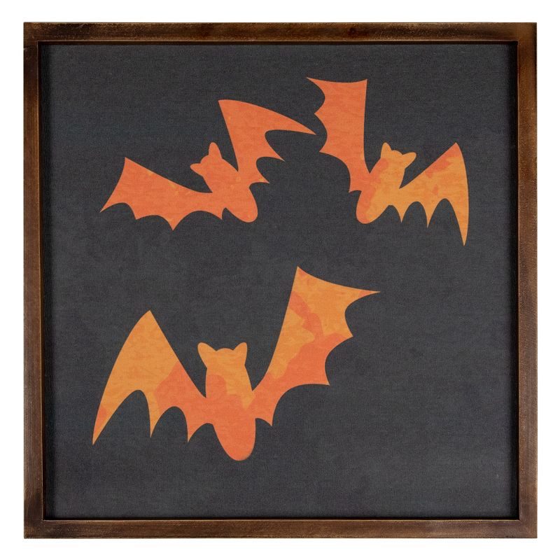 Northlight 15.75" Framed Halloween Wall Decor with Orange Bat Silhouettes, 1 of 4