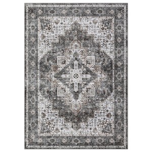 Indoor Vintage Floral Medallion Non Slip Living Room Rugs, Washable Soft Ultra Thin Bedroom Dining Room Carpet for Home Office - 1 of 4