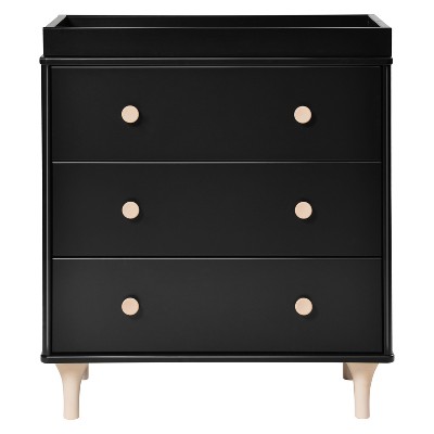 Black and Natural 3-Drawer Changer Dresser with Tray