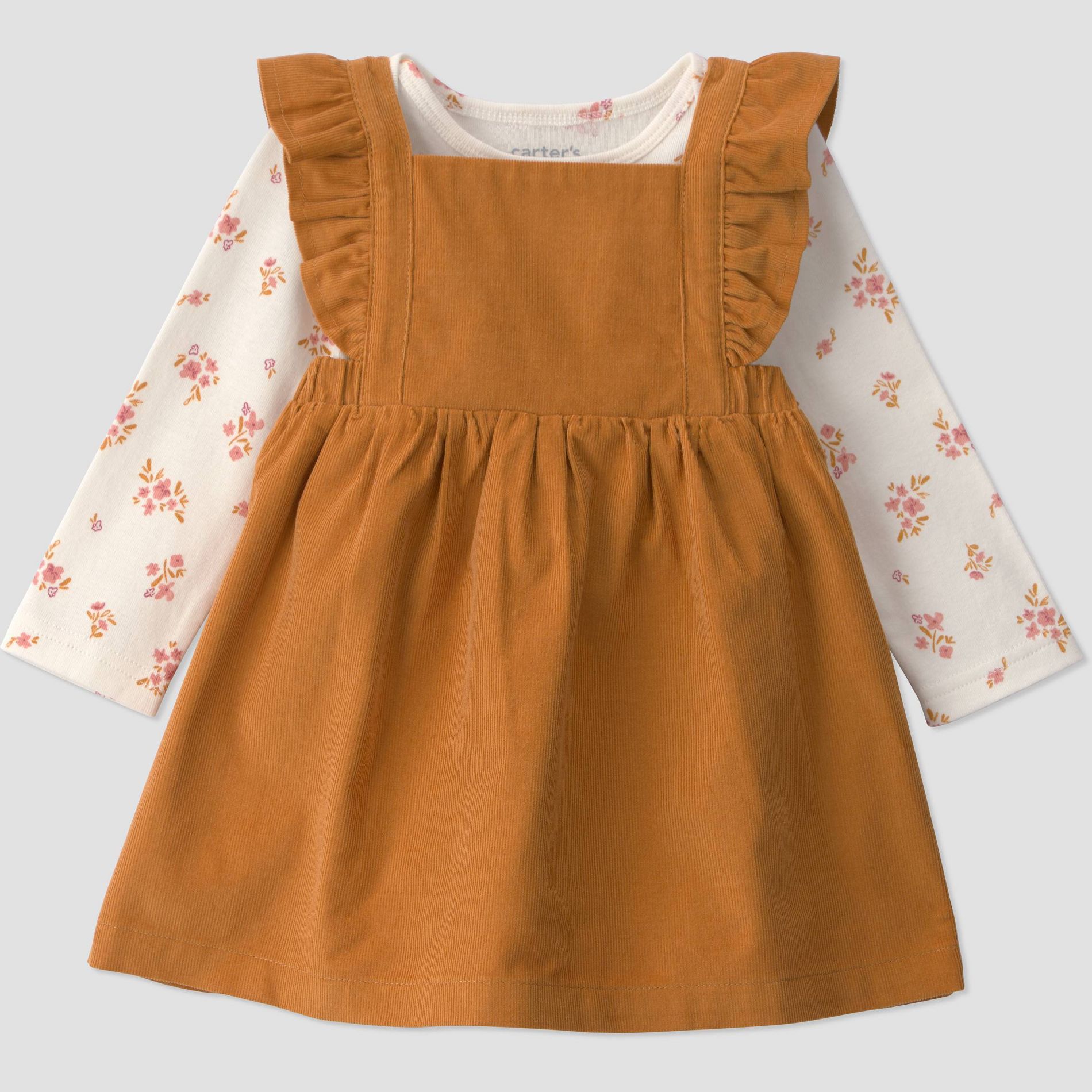 Carter's Just One You® Baby Girls' 2pc Long Sleeve Bodysuit and Cord Ruffle Skirtall Set - Gold