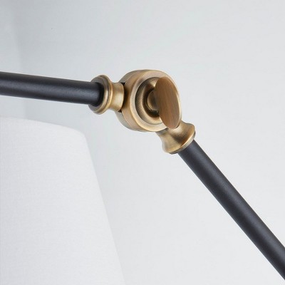 Patina Brass and Black Adjustable Wall Sconce with White Linen Shade