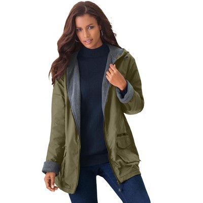 Roaman's Women's Plus Size Hooded Nylon Jacket With Fleece Lining