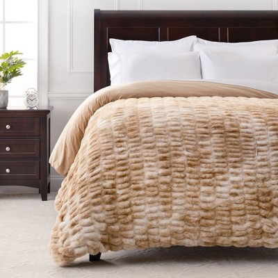 Beige Faux Fur Reversible Throw Blanket 50" x 65"