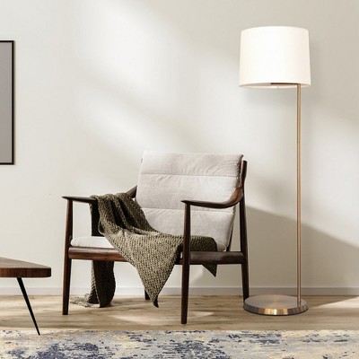 GDFStudio Susan Modern 61" Brass Floor Lamp with Drum-shaped Linen Shade, Gold/White