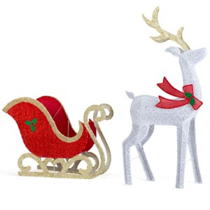 Syemin Decorative Holiday Scene Props 5ft Christmas Reindeer Sleigh Outdoor Yard Decoration Set Indoor and Outdoor Decoration, White, 70"*10"*60" - 1 of 4