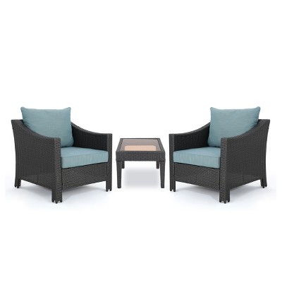 GDFStudio Vincent Outdoor Wicker 3 Piece Chat Set with Cushions