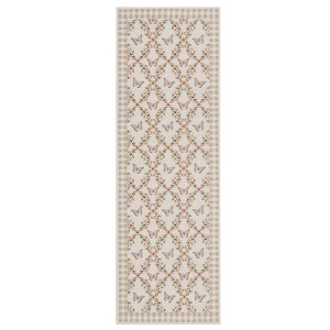 Washable Modern Farmhouse Area Rug with Butterflies Print, Botanical Low Pile Soft Large Carpet for Home Decor - 1 of 4