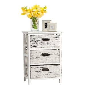 Tangkula 3-Drawer Fabric Vintage End Table Wood Nightstand Side Table - 1 of 4
