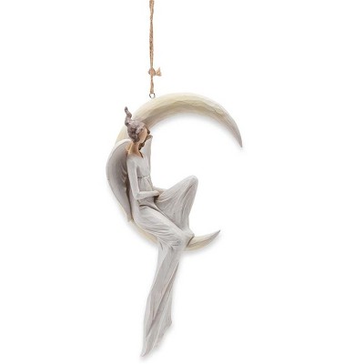 Wind & Weather Angel Sitting on Crescent Moon Indoor/Outdoor Hanging Sculpture