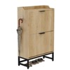 Modern Wave Shoe Cabinet - Slim Entryway Shoe Storage Organizer with 2 Flip Drawers, Fluted Texture Design, and Sturdy Metal Frame for Living Room - 3 of 4