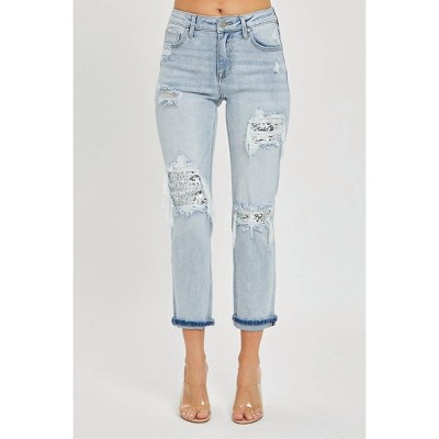 Women's Midrise Sequin Patch Tapered Jeans - RISEN