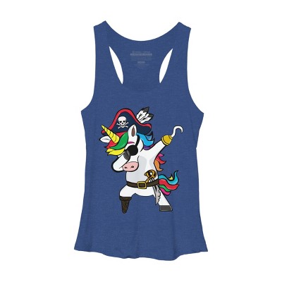 Women's Design By Humans Dabbing Dance Pirate Unicorn Gifts Funny Halloween Costume Gift By lukesstore Racerback Tank Top