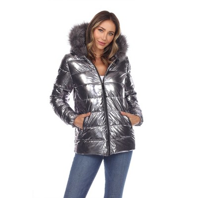 Silver long puffer coat hot sale