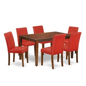 HomeStock 7-Pc Rectangle Mahogany Finish Solid Wood Top Dining Table with 6 Parson-Chairs - 1 of 4