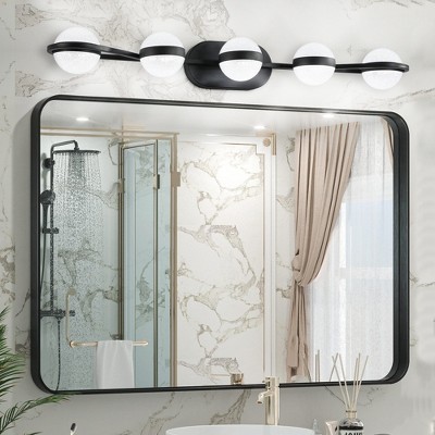 DOMETOUR 35' Modern Minimalist LED Bathroom Vanity Light, 5 Bulb Crystal Sand Acrylic Shades, Wall Mounted Fixture, Suitable for Mirror (Black)