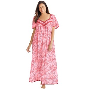 Only Necessities Plus Size Long Silky Lace-Trim Gown - 1 of 4
