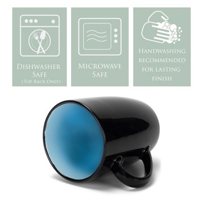 Pale Blue and Black Ceramic 16 oz Mug Set of 4