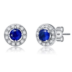Luxurious and Elegant Platinum Plated Halo Stud Earrings with Sparkling Cubic Zirconia for a Timeless and Radiant Look - 1 of 4