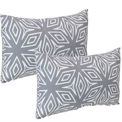 Sunnydaze Indoor/Outdoor Weather-Resistant Polyester Lumbar Decorative Pillow with Zipper Closures - 12" x 20" - Gray Geometric - 2pk