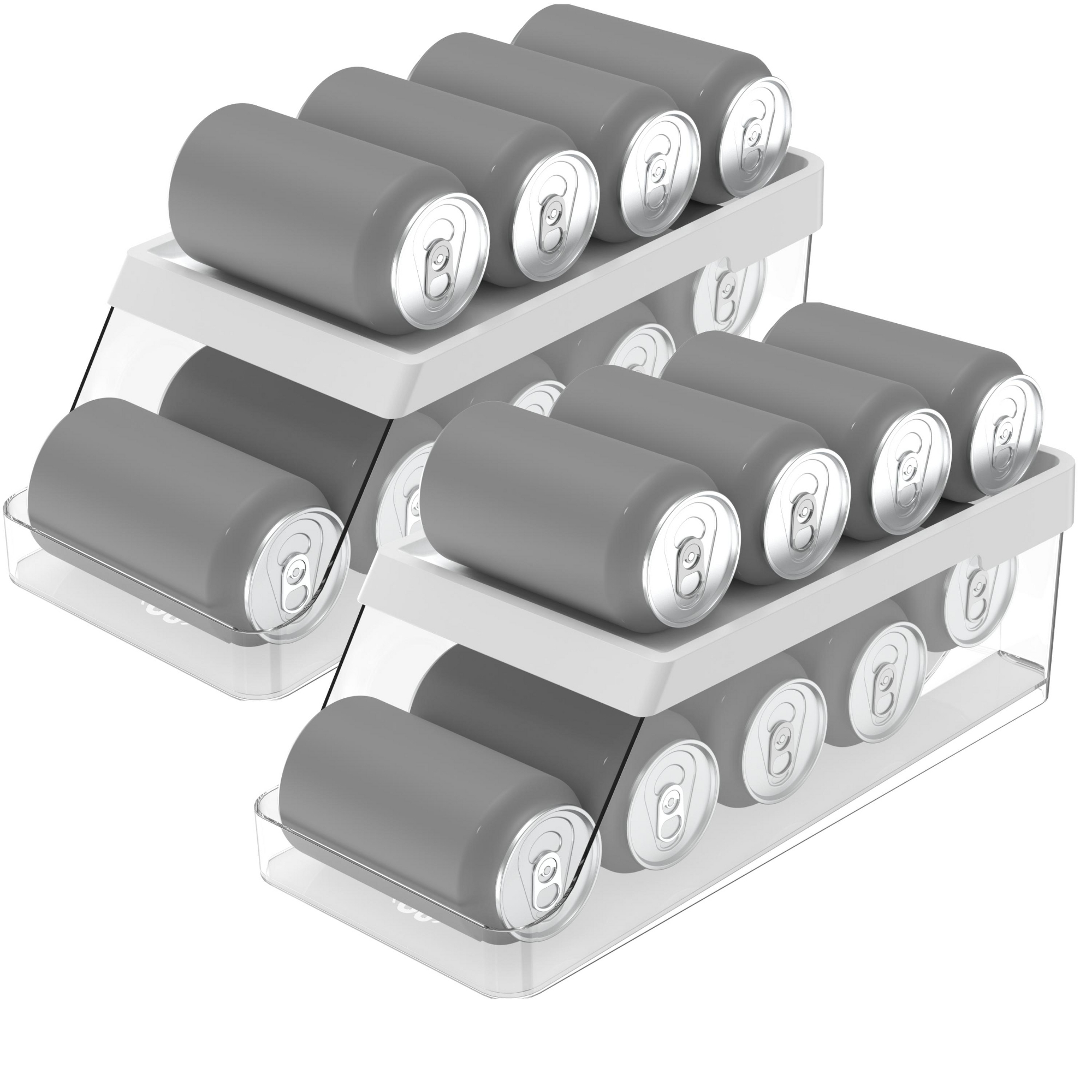 OU Soda Can Organizer for Refrigerator Set of 2, Clear Rolling Can Dispenser for Fridge / Pantry, Soda Can Rack Kitchen Organizers, BPA Free