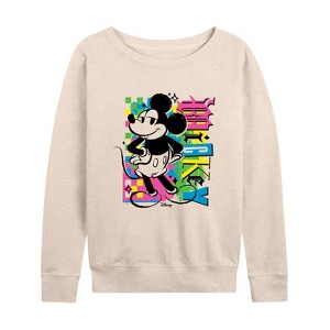 Women's - Disney - Mickey Punk Lightweight French Terry Wide Neck Long Sleeve Shirt - 1 of 4