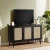 SEVOBAL Utility Storage Cabinets Three Door Rattan Buffet Sideboard Natural Texture Hidden Storage Dining Living Entryway, Black, 15.5"*47.2"*27.6" - 4 of 4