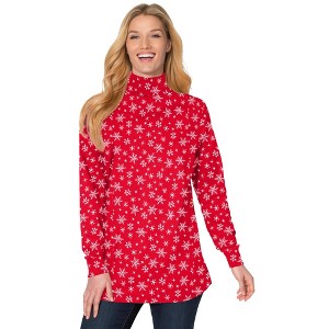 Woman Within Perfect Printed Long-Sleeve Turtleneck Tee - 1 of 4