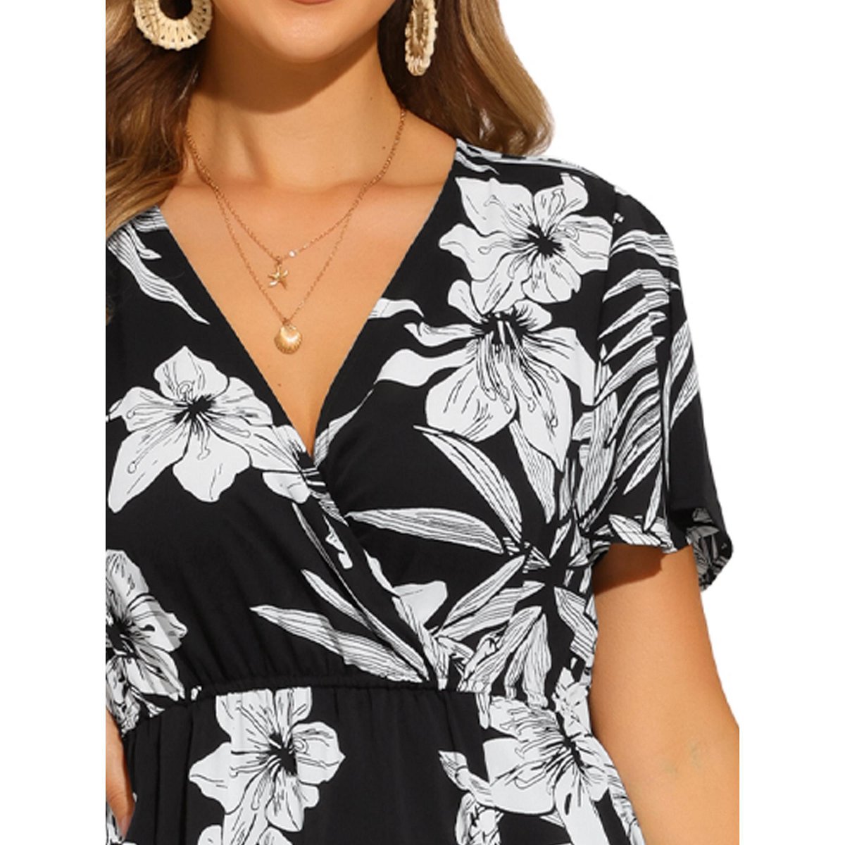Женские платья INSPIRE CHIC Women's Short Sleeve Slit Wrap V Neck Maxi Floral Long Dresses X-Small Black — фото 5