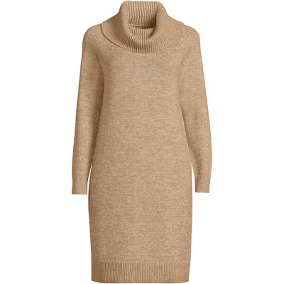 Lands' End Women's Cozy Lofty Cowl Neck Sweater Dress - Small - Vicuna