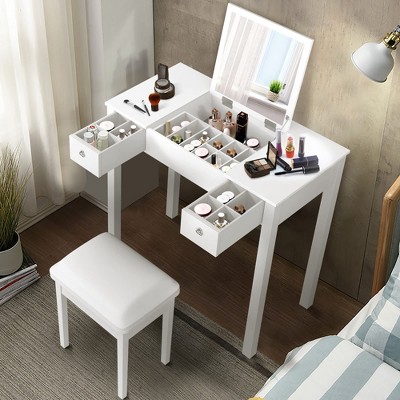 Vanity Table Set with Flip-Top Mirror and 2 Drawers
