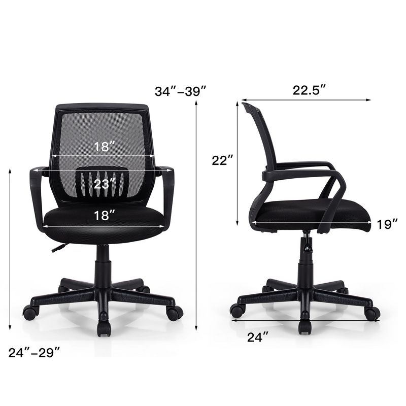 Costway Mid-Back Mesh Office Chair Height Adjustable Executive Chair w/ Lumbar Support, 2 of 11