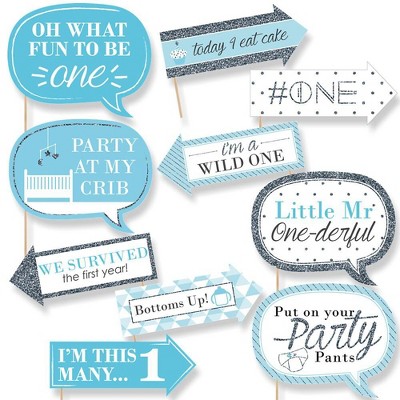 Big Dot of Happiness Funny 1st Birthday Boy - Fun to be One - First Birthday Party Photo Booth Props Kit - 10 Piece