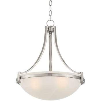 Regency Hill Mallot Brushed Nickel Pendant Chandelier 20" Wide Industrial Champagne Glass Bowl Shade 4-Light Fixture for Dining Room Kitchen Island