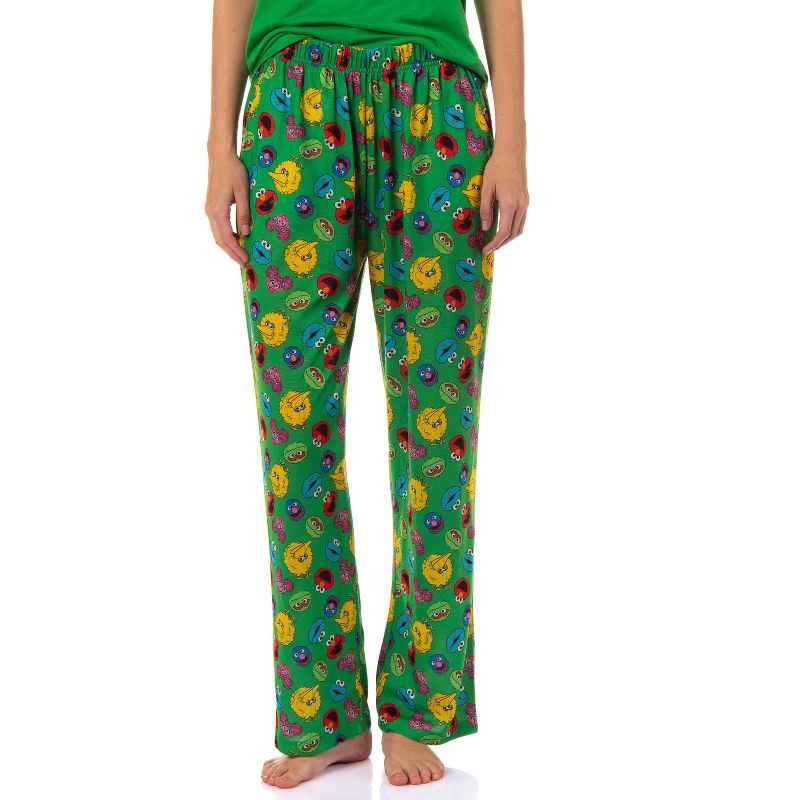 Sesame Street Women's Elmo And Friends Cookie Monster Sleep Pajama Set Green, 3 of 6