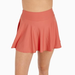 Calypsa Women's Plus Size High Waisted Chlorine Resistant Flowy Swim Skirt With Attached Shorts - 1 of 4