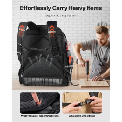 VEVOR Tool Backpack, 64 Pockets, Heavy-duty Tools Storage Organizer Work Bags with Laptop Compartment & Molded Base, Black+Orange — фото 5