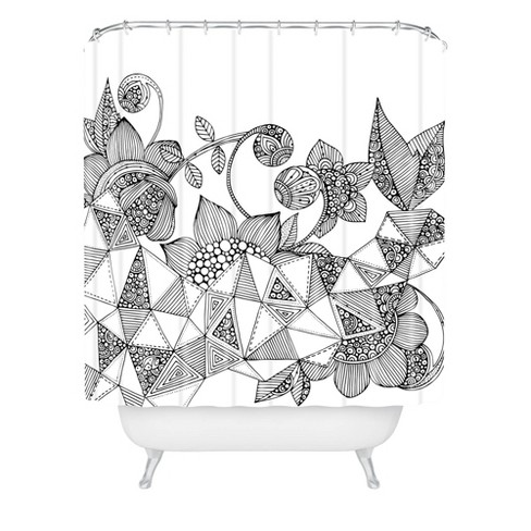 Valentina Ramos Triangle Flowers Shower Curtain Black Abstract