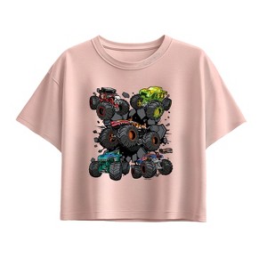 Girls' - Hot Wheels - Monster Truck Grids Short Sleeve Boxy Graphic T-Shirt - 1 of 3