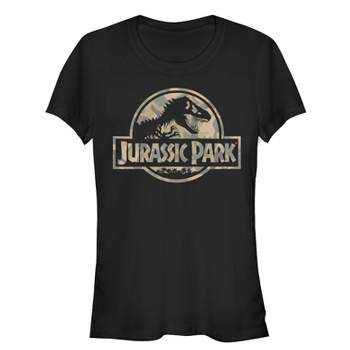 Juniors Womens Jurassic Park Camo Logo T-Shirt