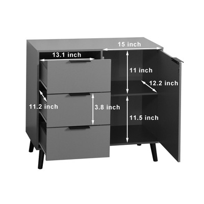 VANIRROR Mid-Century Storage Cabinet with 3 Drawers & Adjustable Shelf – Accent Cabinet with Door for Living Room, Home Office, or Entryway