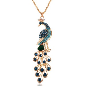 Alilang Gold Tone Peacock Pendant Necklace with Blue and Green Crystal Rhinestones - 1 of 4