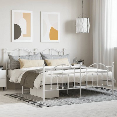 vidaXL Metal Bed Frame with Headboard&Footboard White 72 in.x83.9 in. California King