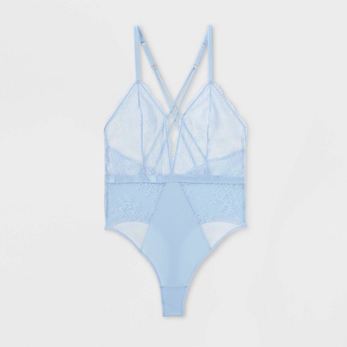 Women's Deep-v Unlined Lace Lingerie Bodysuit - Auden™ Blue L : Target