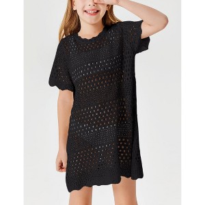 Girls Beach Cover Ups Short Sleeve Boho Crochet Beach Dress Lightweight Sweater Cover Ups for Girls Bathing Suits - 1 of 4