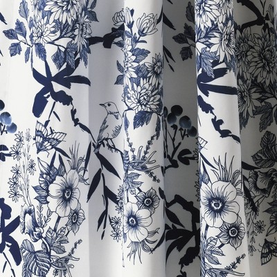 Navy Floral Botanical Garden Blackout Polyester Curtain Panels