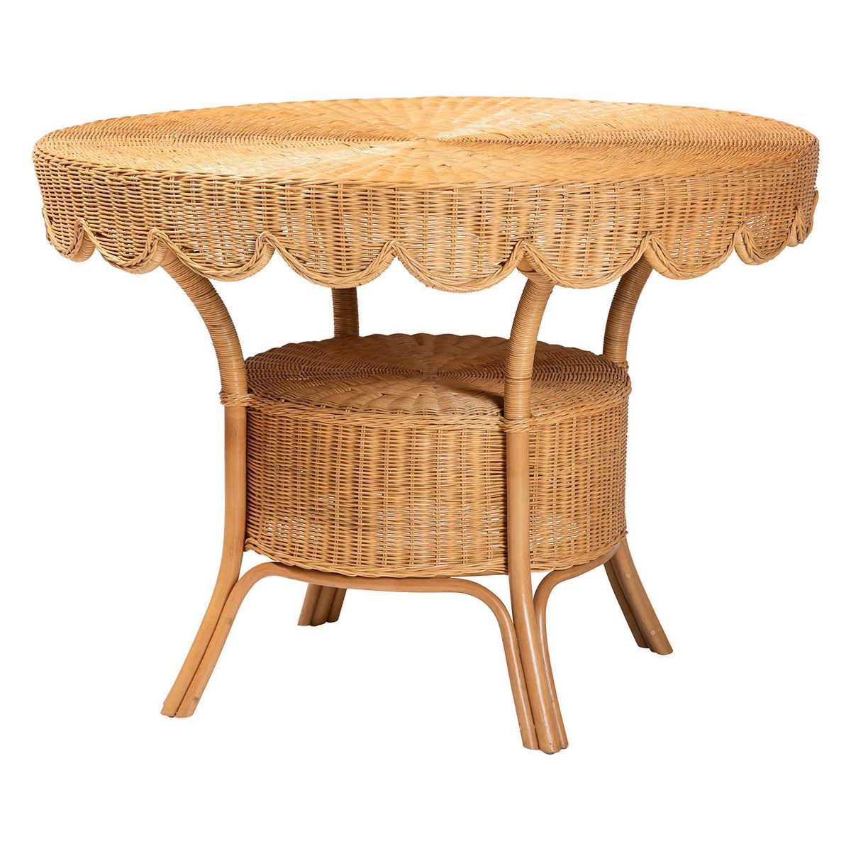 bali & pari Abena Bohemian Scalloped Rattan Dining Table Light Honey