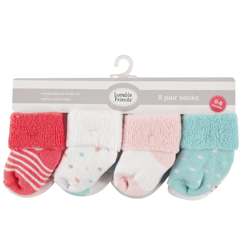Luvable Friends Infant Girl Newborn and Baby Socks, Coral Dot, 0-6 Months, 2 of 3